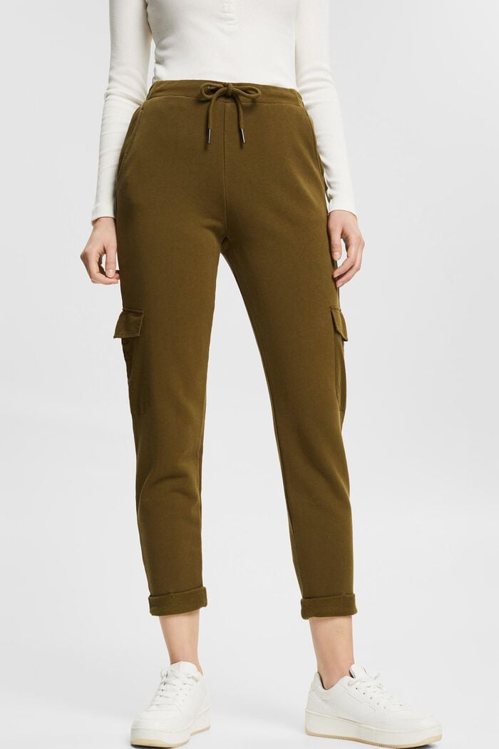 Tracksuit bottoms in a cargo style, organic cotton, KHAKI GREEN, detail image number 0
