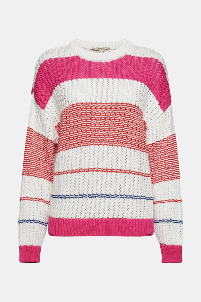 Patterned knit jumper made of organic cotton, NEW PINK FUCHSIA, overview