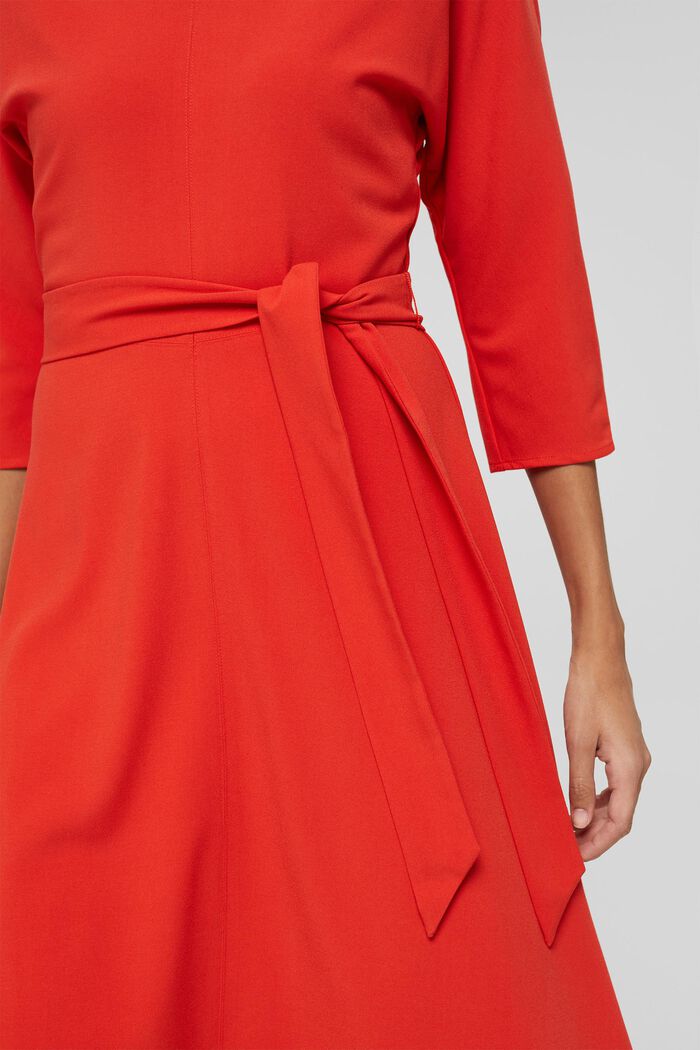Recycled: midi dress with a tie-around belt, ORANGE RED, detail image number 3