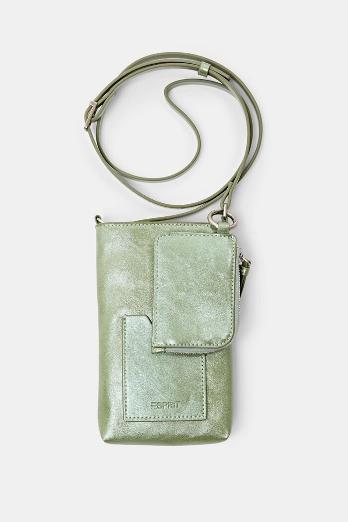 Faux Leather Crossbody Phone Pouch, LIGHT AQUA GREEN, detail image number 0