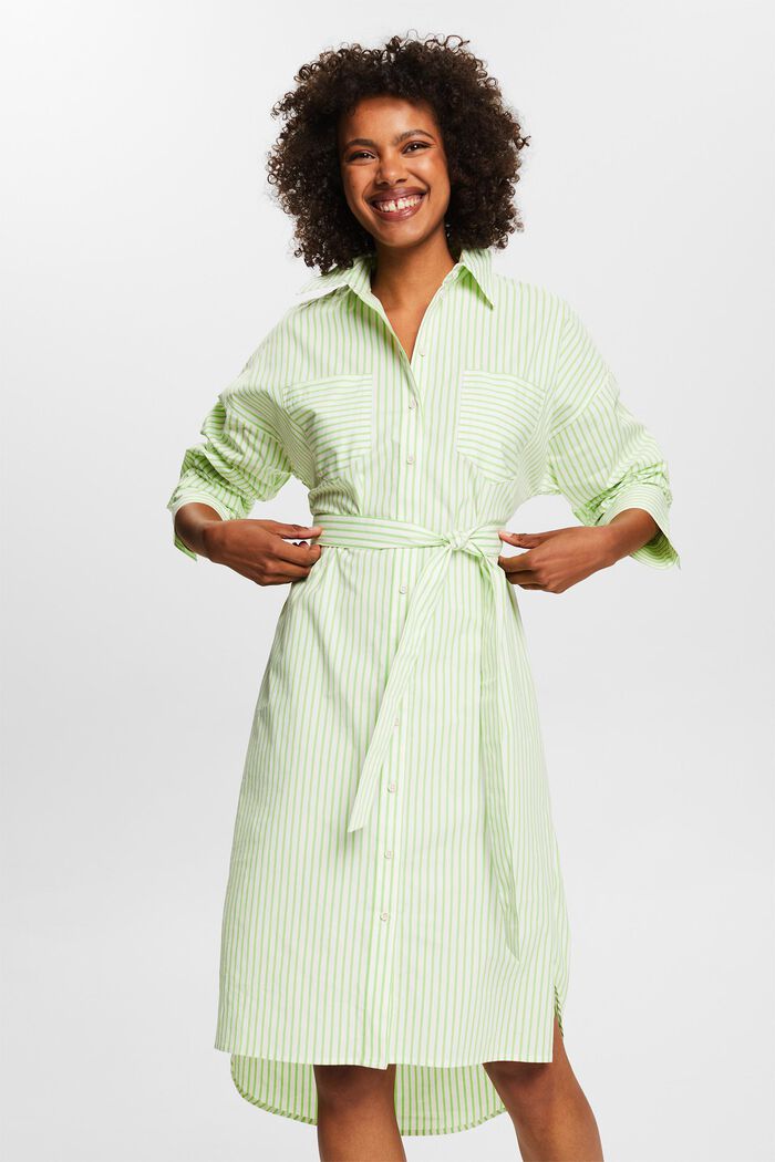 Striped Poplin Shirt Dress, GREEN, detail image number 2