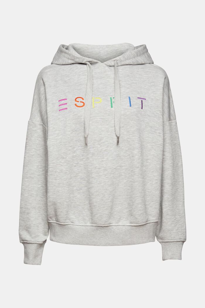 Melange hoodie with a colourful embroidered logo, LIGHT GREY, detail image number 5