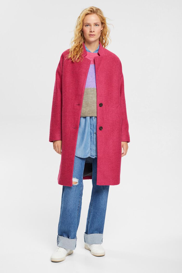 Wool blend coat, DARK PINK, detail image number 0