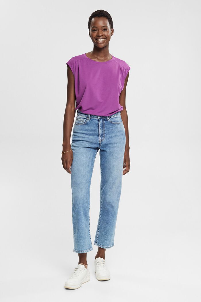 Sleeveless T-shirt with pleated shoulders, VIOLET, detail image number 0