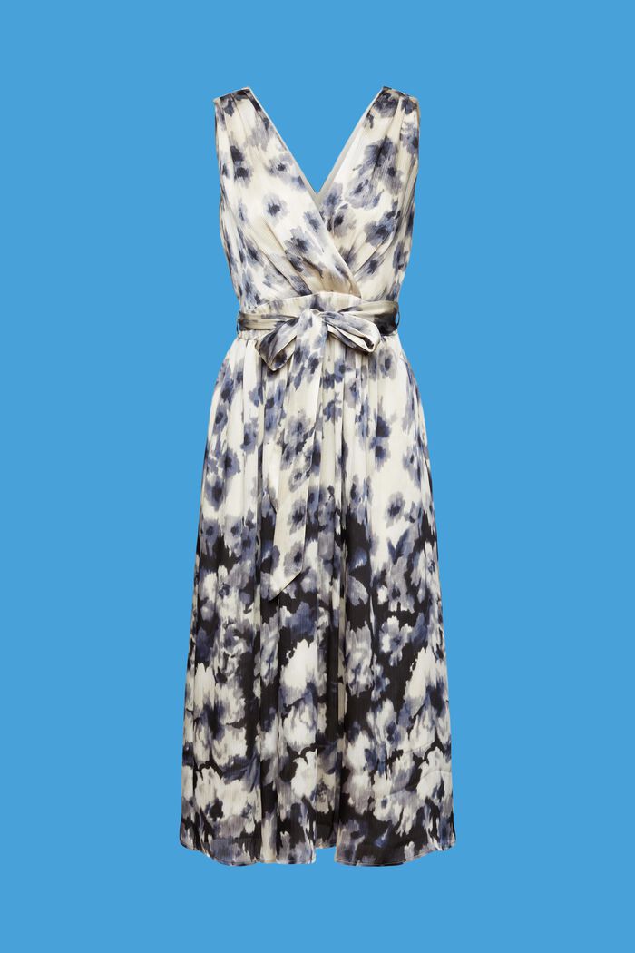 Crinkle satin midi dress with floral print, BLACK, detail image number 7