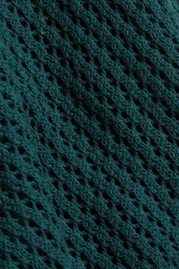 Openwork knit cardigan, 100% cotton, DARK TEAL GREEN, detail image number 3