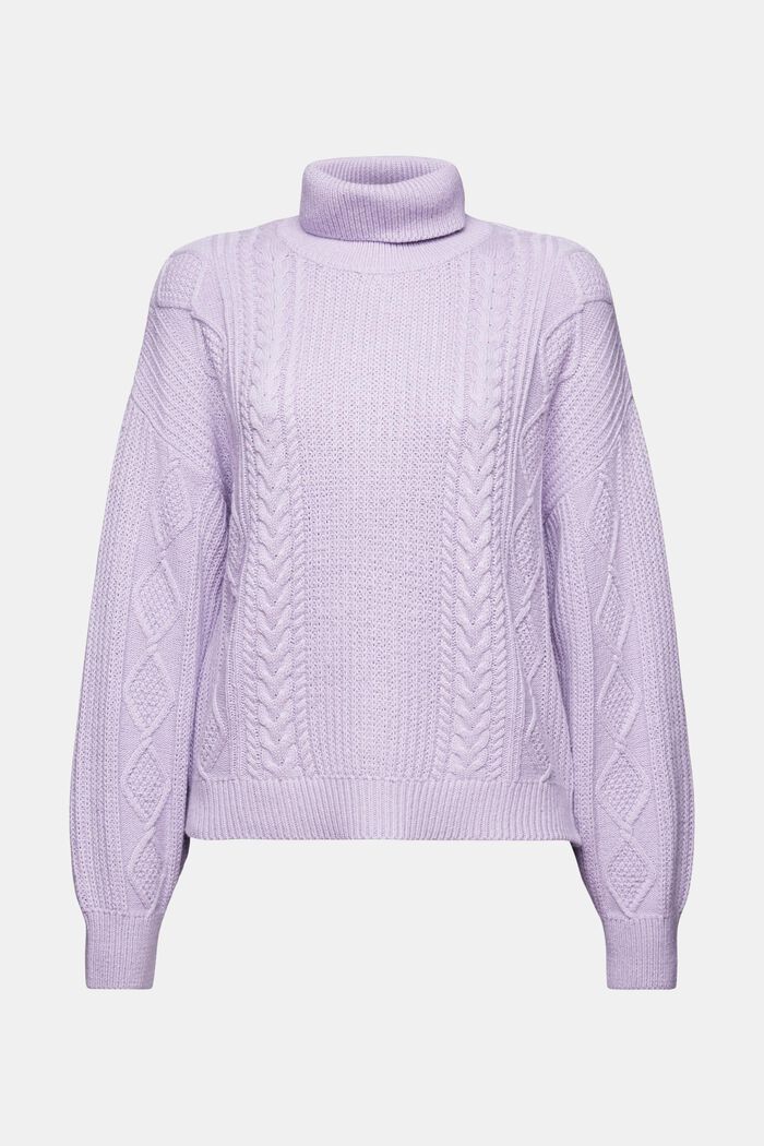 Cable Knit Turtleneck Sweater, LAVENDER, detail image number 6