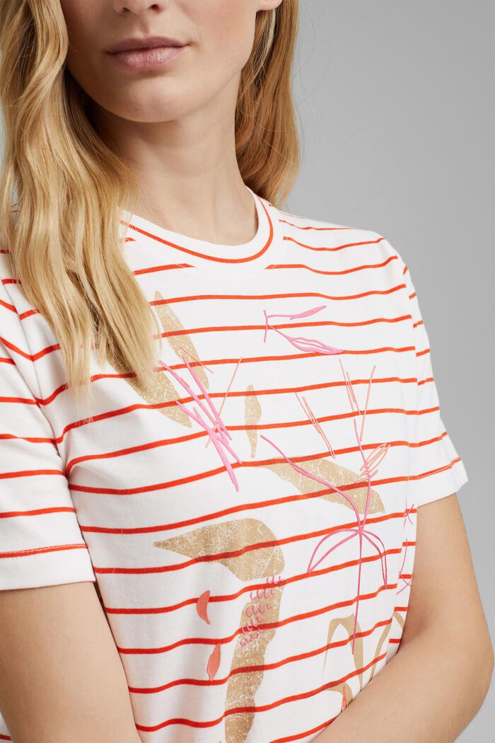 Striped organic cotton T-shirt with a print, ORANGE RED, detail image number 2