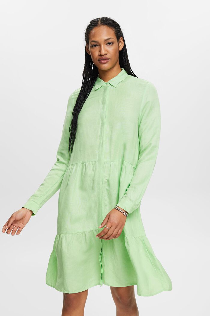 Linen blend mini shirt dress, CITRUS GREEN, detail image number 0