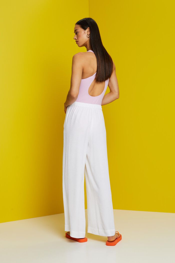 Crinkled wide leg pull-on trousers, WHITE, detail image number 3