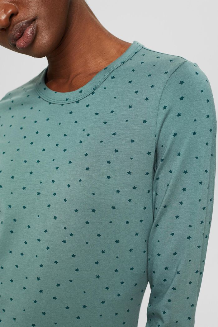 Organic cotton long sleeve top with a star print, TEAL BLUE, detail image number 2