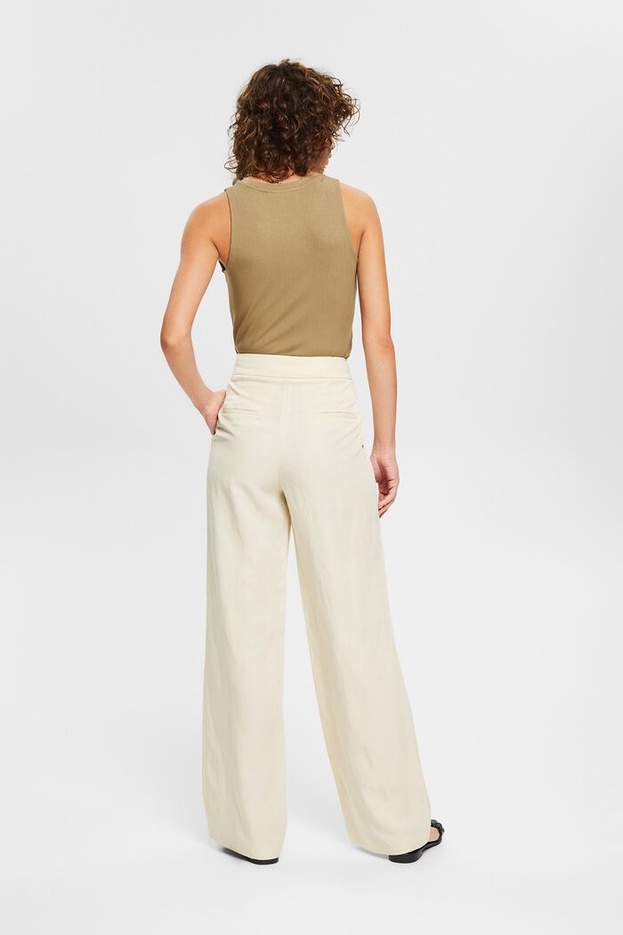 Linen blend: wide-leg trousers with belt, LIGHT BEIGE, detail image number 3