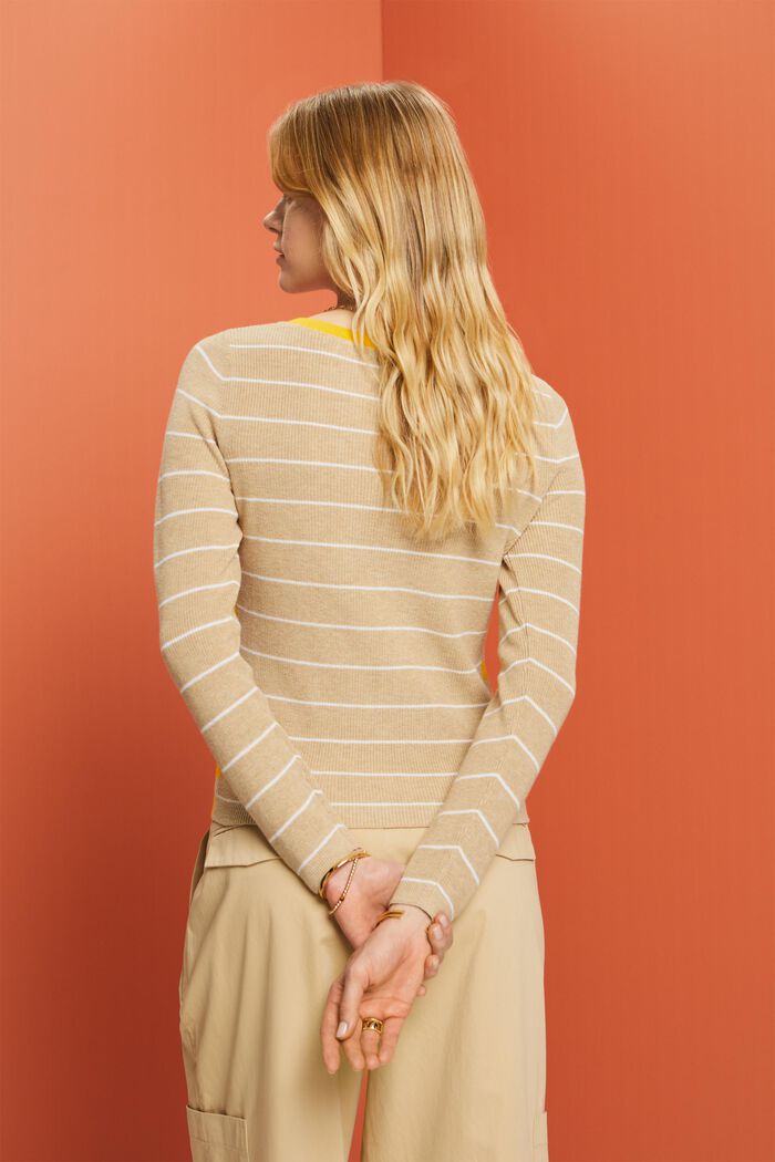 Striped knitted cotton jumper, SAND, detail image number 3