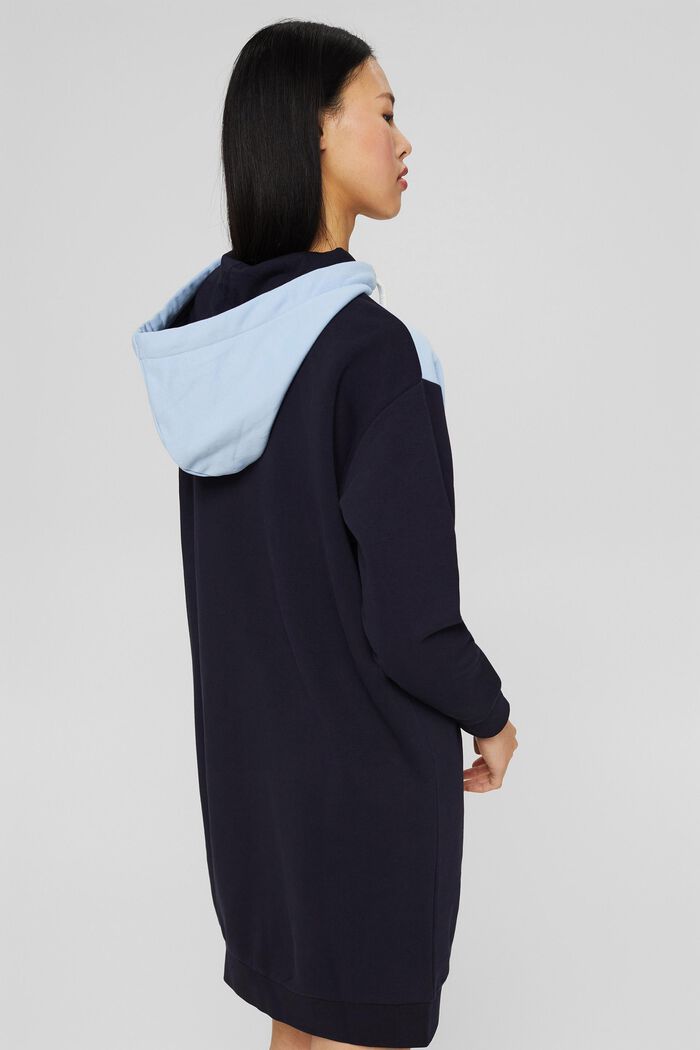 Made of recycled material: hoodie dress with trendy colour blocking, NAVY, detail image number 2