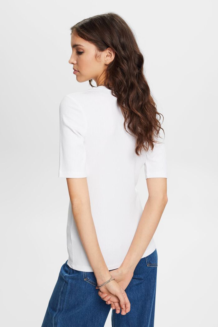Henley ribbed short-sleeved top, WHITE, detail image number 3