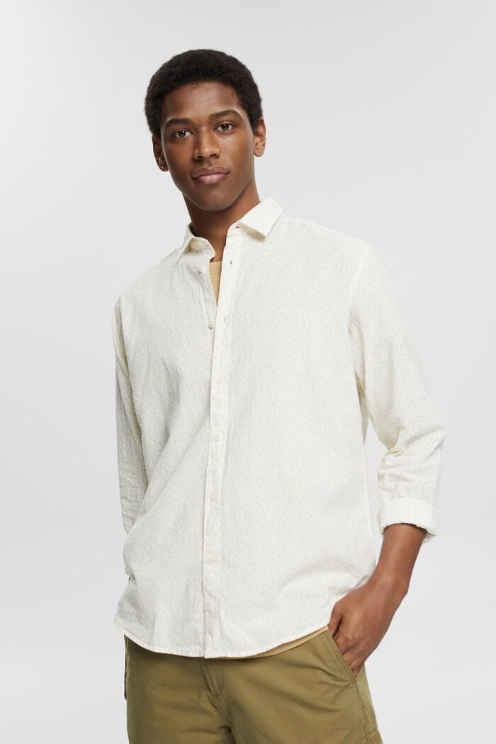 Shirt with a print in blended linen, WHITE, detail image number 0