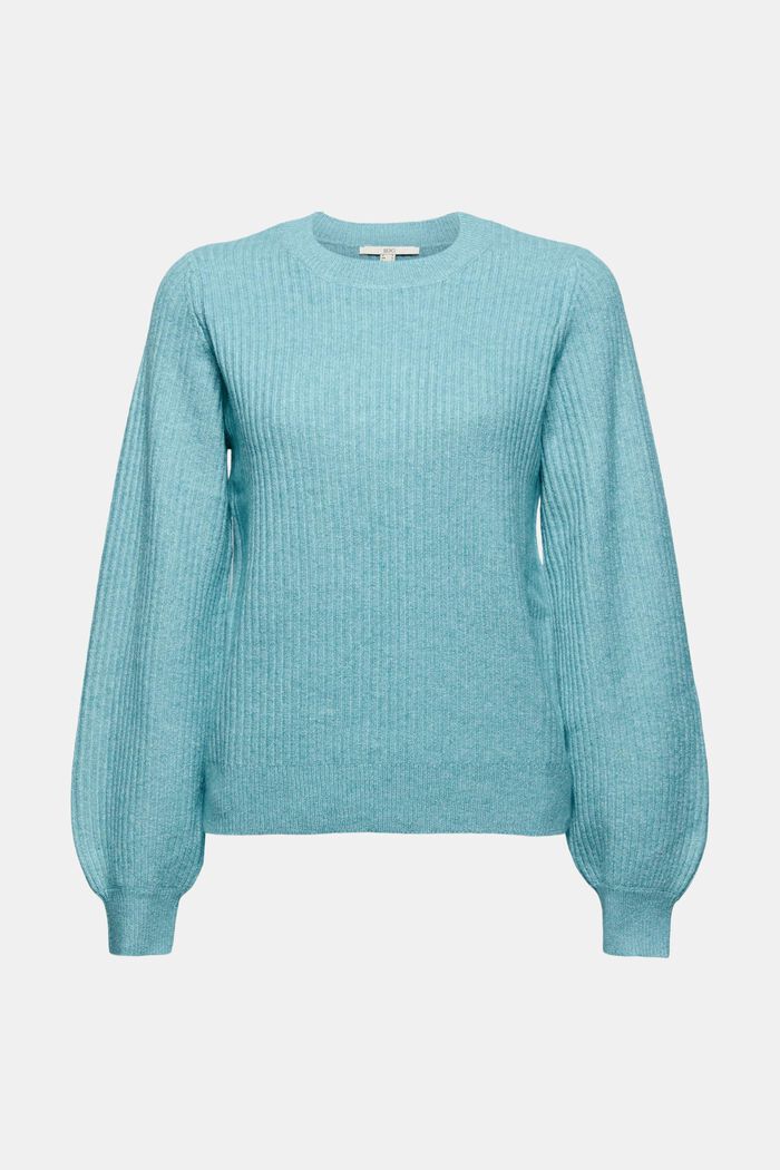 Wool blend: jumper with balloon sleeves, LIGHT AQUA GREEN, detail image number 7