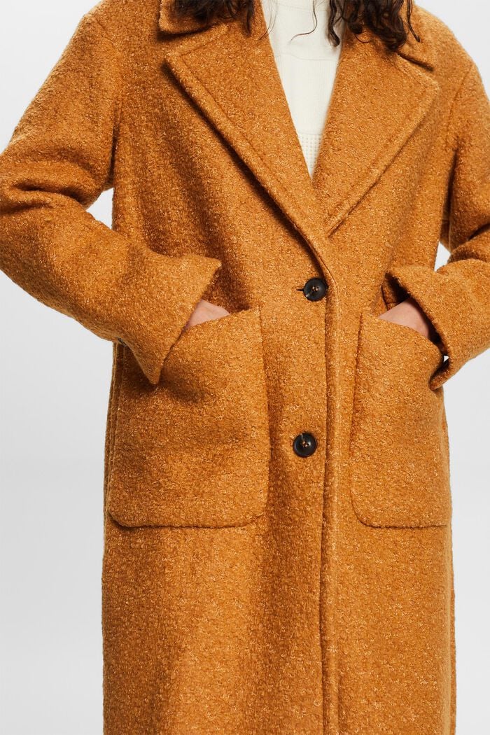 Curly Wool-Blend Coat, CARAMEL, detail image number 1