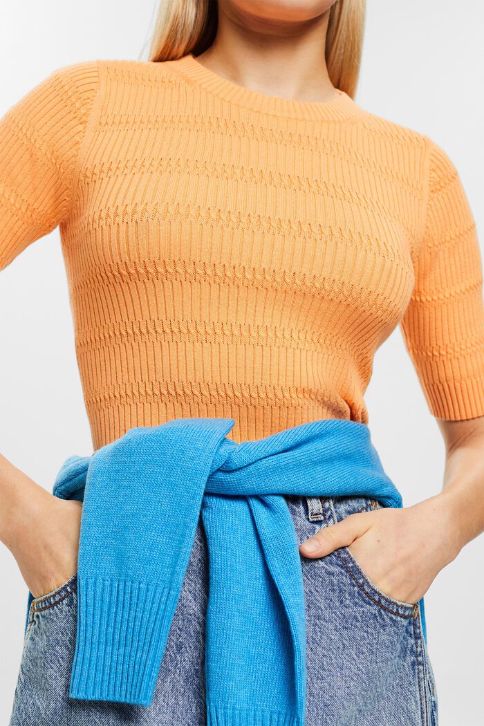 Knit Short-Sleeve Sweater, PASTEL ORANGE, detail image number 2