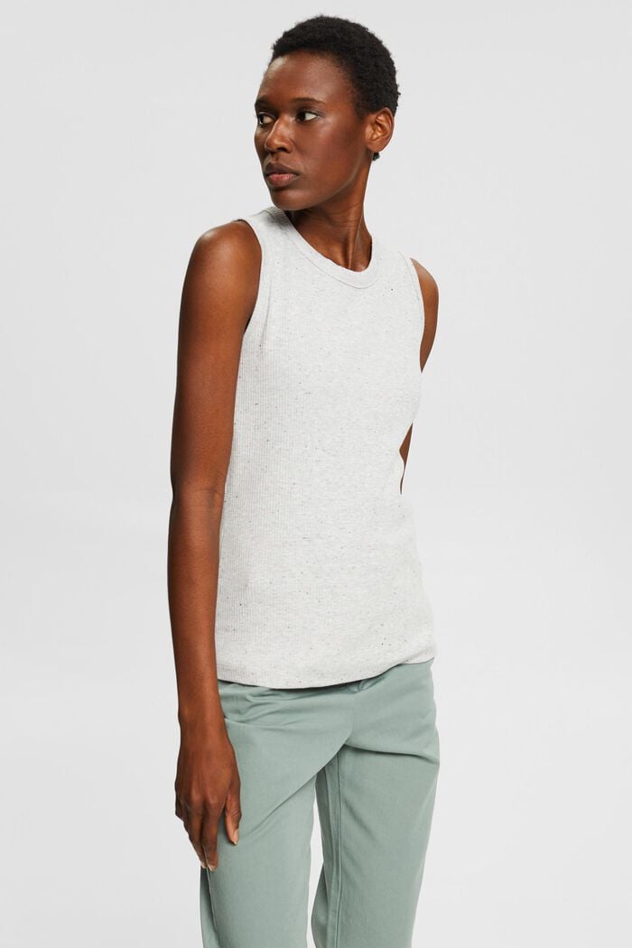 Top in a ribbed look, organic cotton blend, LIGHT GREY, overview