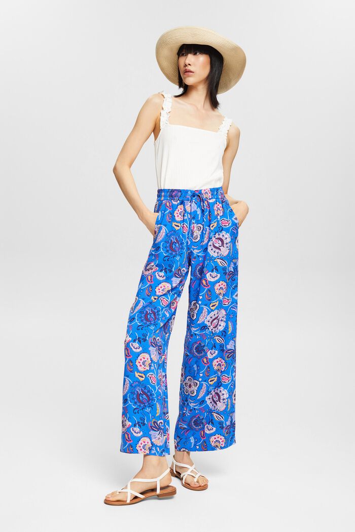 Lightweight patterned wide-leg trousers, BLUE, overview