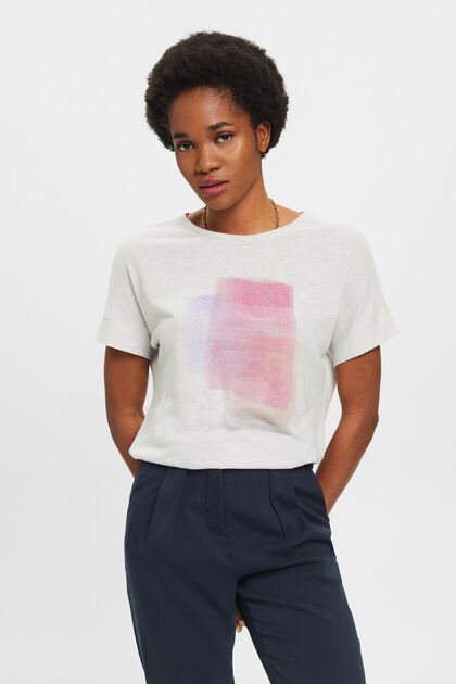 Viscose & linen blend t-shirt with print on chest