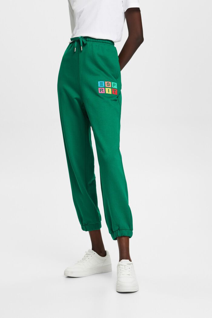 Organic Cotton Embroidered Logo Track Pants, DARK GREEN, detail image number 0