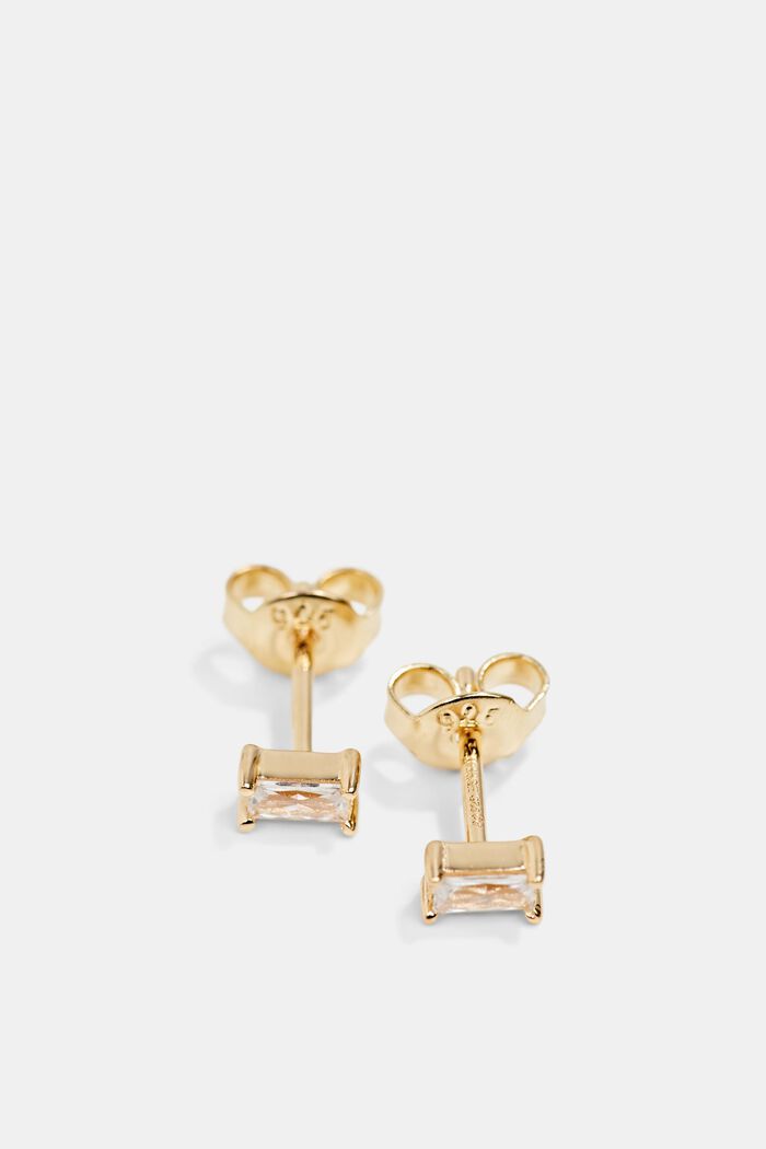 Stud earrings with zirconia, sterling silver, GOLD, detail image number 0