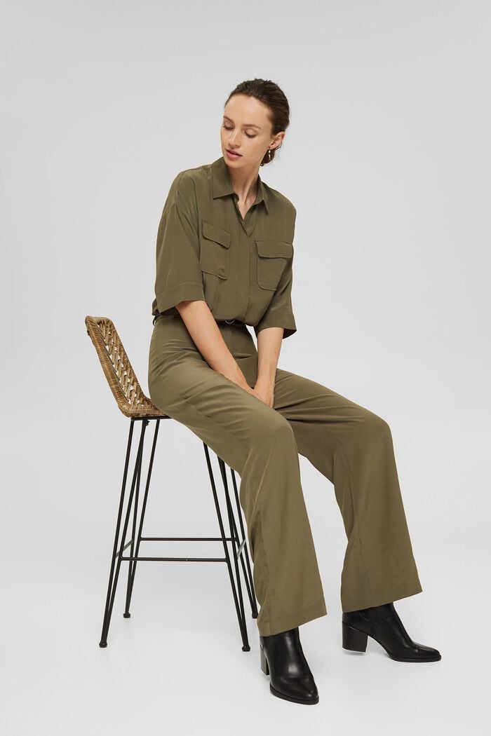 Jumpsuit with a belt and LENZING™ ECOVERO™, DARK KHAKI, detail image number 5