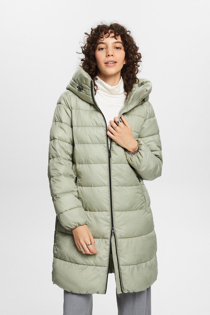 Recycled: puffer coat with a hood, DUSTY GREEN, detail image number 0