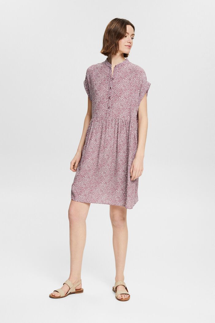 Patterned mini dress with a button placket, MAUVE, detail image number 1