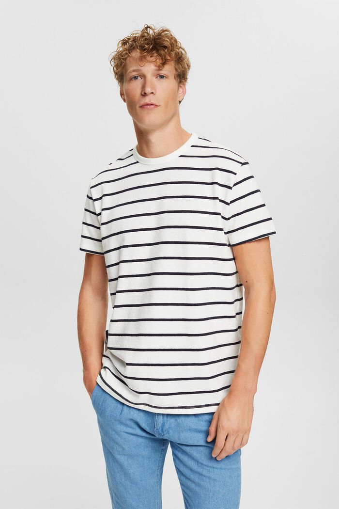 Striped textured jersey T-shirt, OFF WHITE, detail image number 0