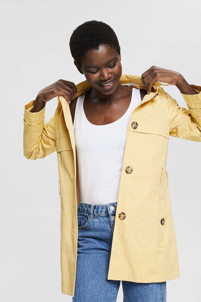 Short cotton trench coat, DUSTY YELLOW, overview