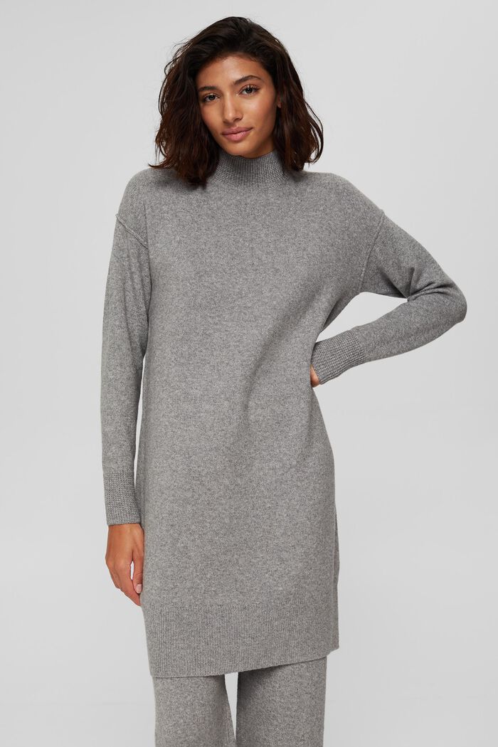 Wool blend: knitted dress with dropped shoulders, MEDIUM GREY, detail image number 0