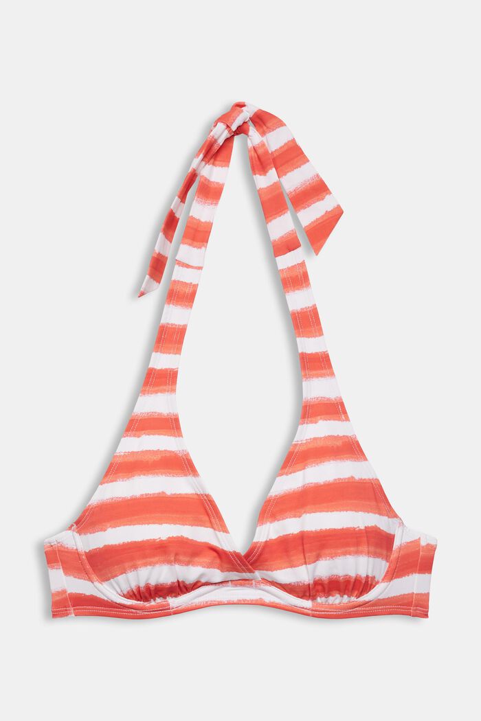 Unpadded bikini top with a striped pattern, CORAL, overview