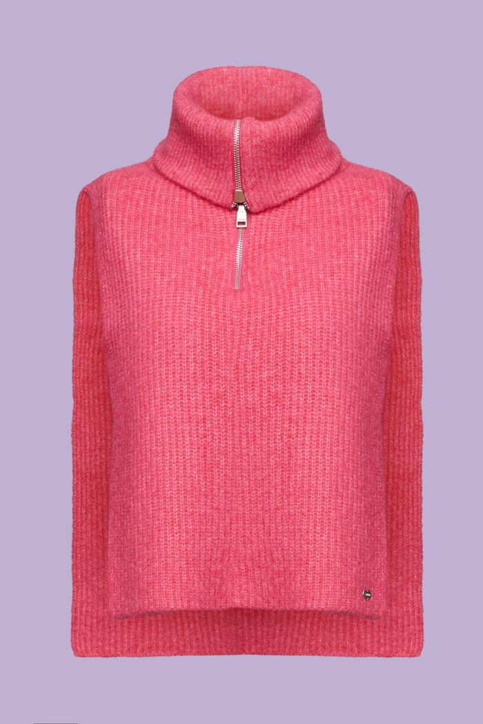 Open-Sided Turtleneck Poncho, PINK FUCHSIA, detail image number 0