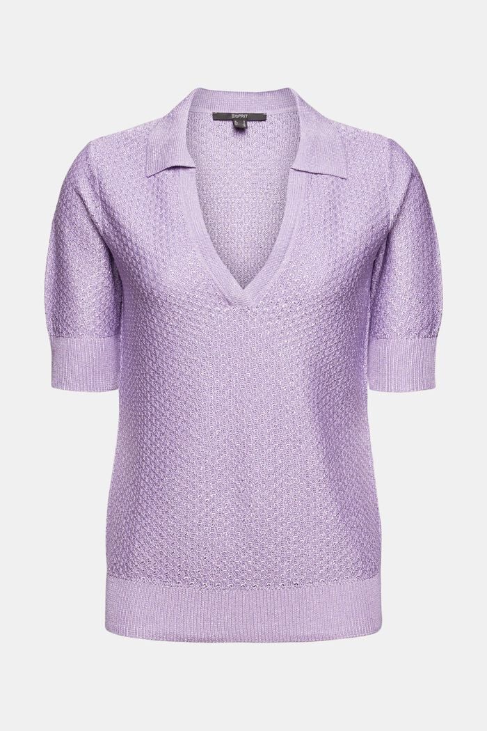 Textured knit jumper with a polo collar, LAVENDER, overview
