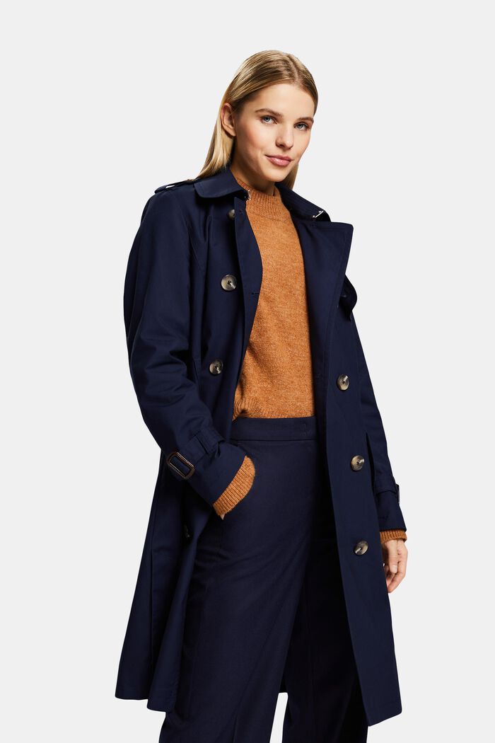 Belted Double-Breasted Trench Coat, NAVY, detail image number 0