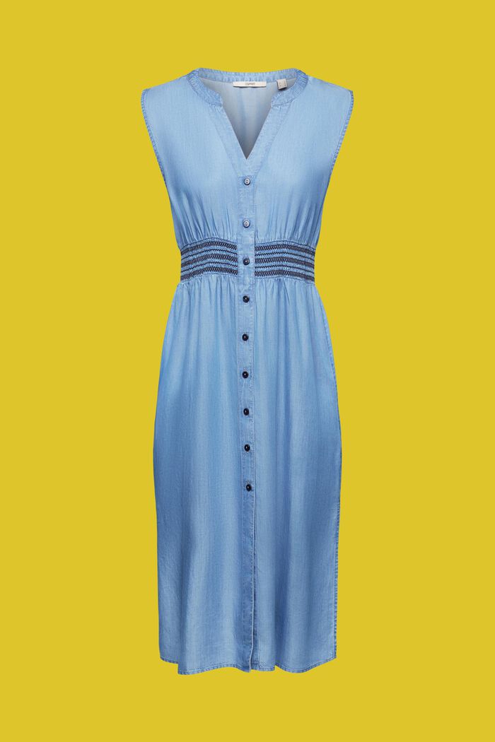 Faux denim sleeveless midi dress, BLUE MEDIUM WASHED, detail image number 4