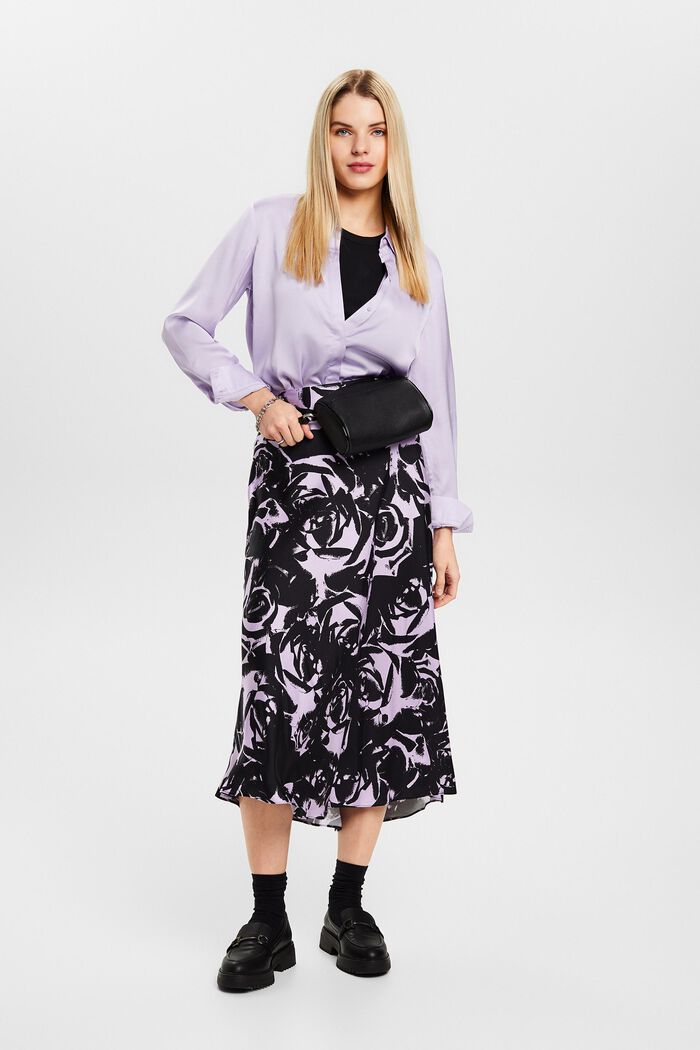 Printed Satin Midi Skirt, NEW BLACK, detail image number 4
