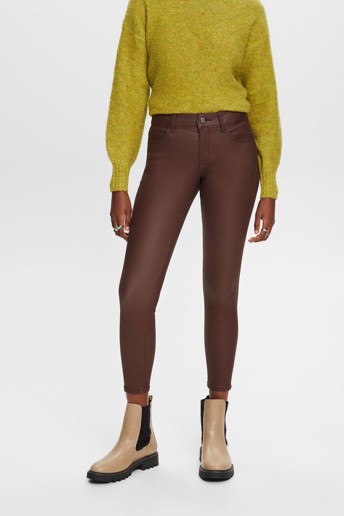 Mid-Rise Skinny Leg Coated Trousers, BROWN, detail image number 0