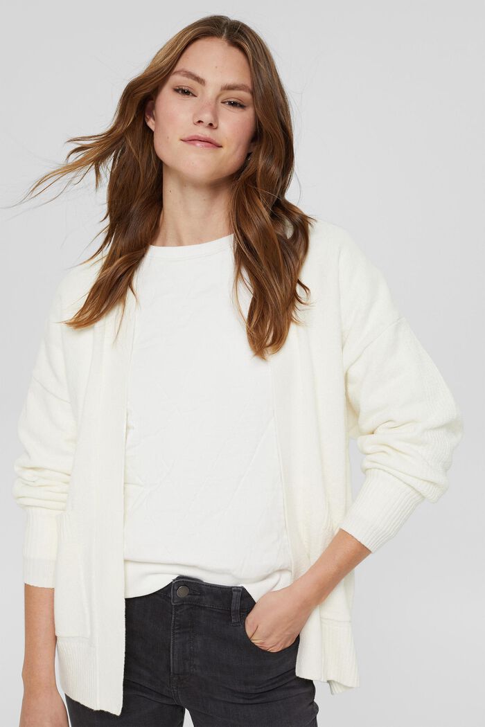 Wool blend: open cardigan, OFF WHITE, detail image number 0