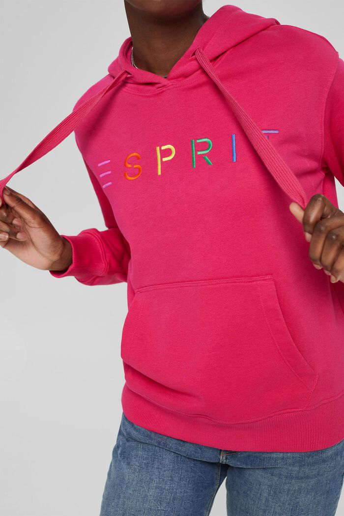 Hoodie with an embroidered logo, cotton blend, PINK FUCHSIA, detail image number 2