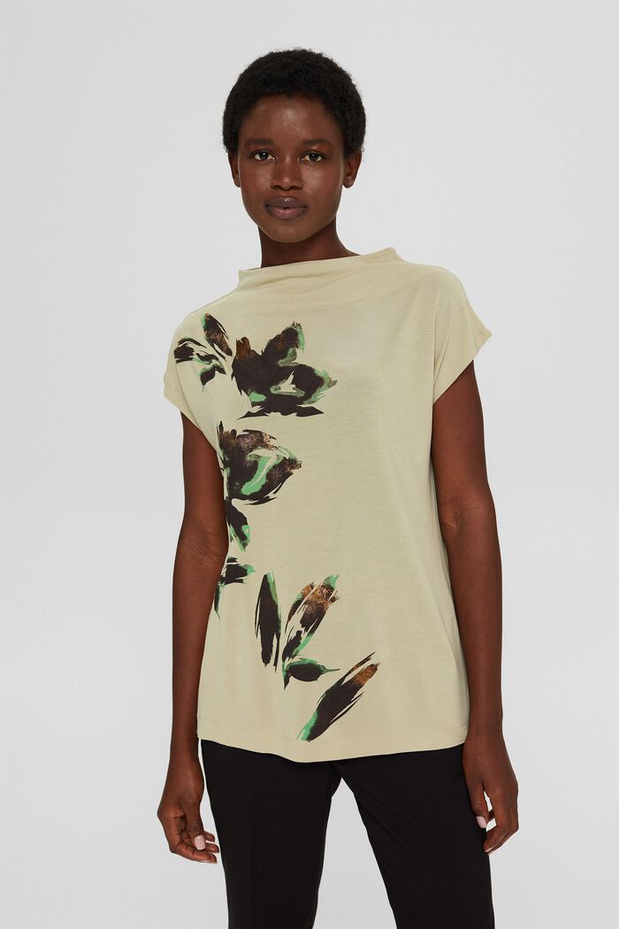 Floral T-shirt in TENCEL™ x REFIBRA™, DUSTY GREEN, detail image number 0