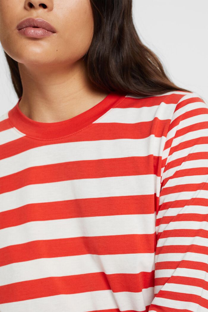 Striped long-sleeved top, RED, detail image number 0