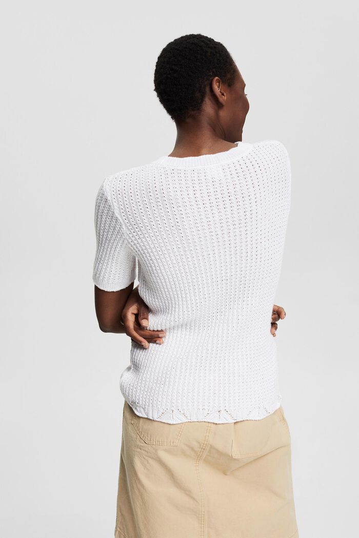 Short sleeve jumper with knit pattern, WHITE, detail image number 3