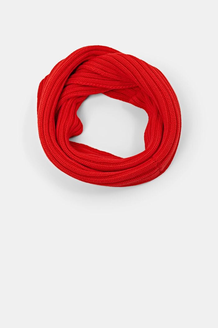 Rib knit snood scarf, 100% cotton, ORANGE RED, overview