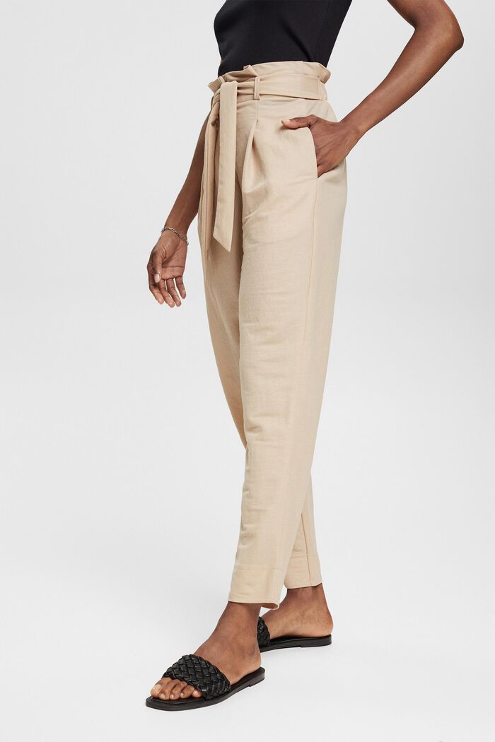 Trousers with a tie-around belt, LENZING™ ECOVERO™, LIGHT TAUPE, detail image number 2