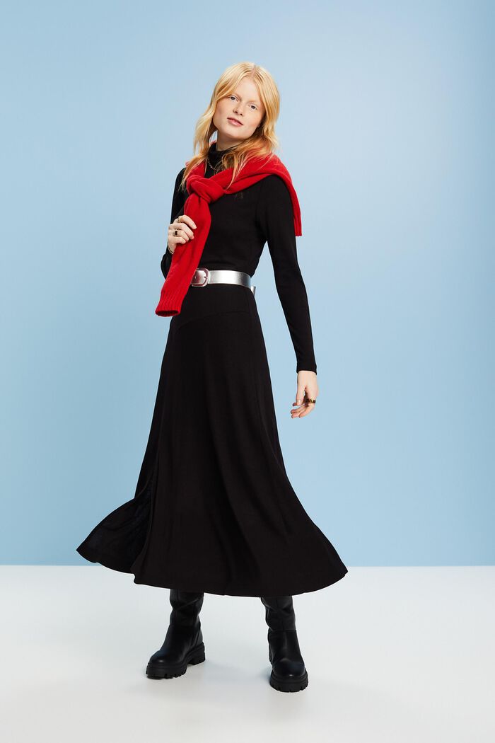 Knit Turtleneck Maxi Dress, BLACK, detail image number 4