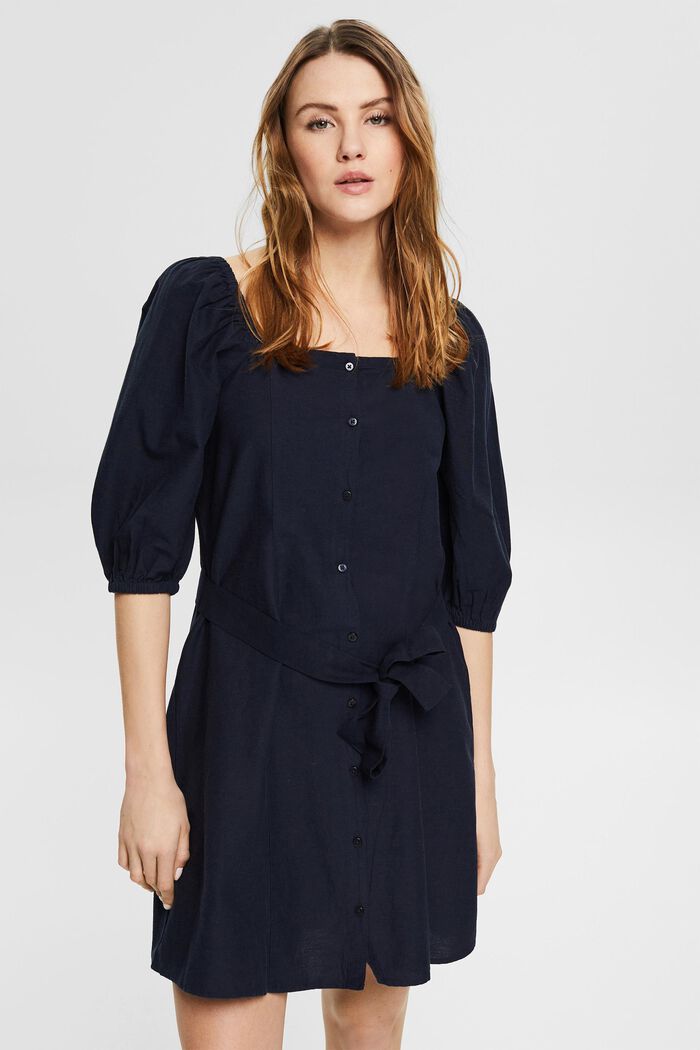 Linen blend: dress with a button placket, NAVY, detail image number 0